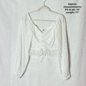 Hollister White Boho Eyelet Peasant Blouse Long Sleeve Ruched Front Crop Top S